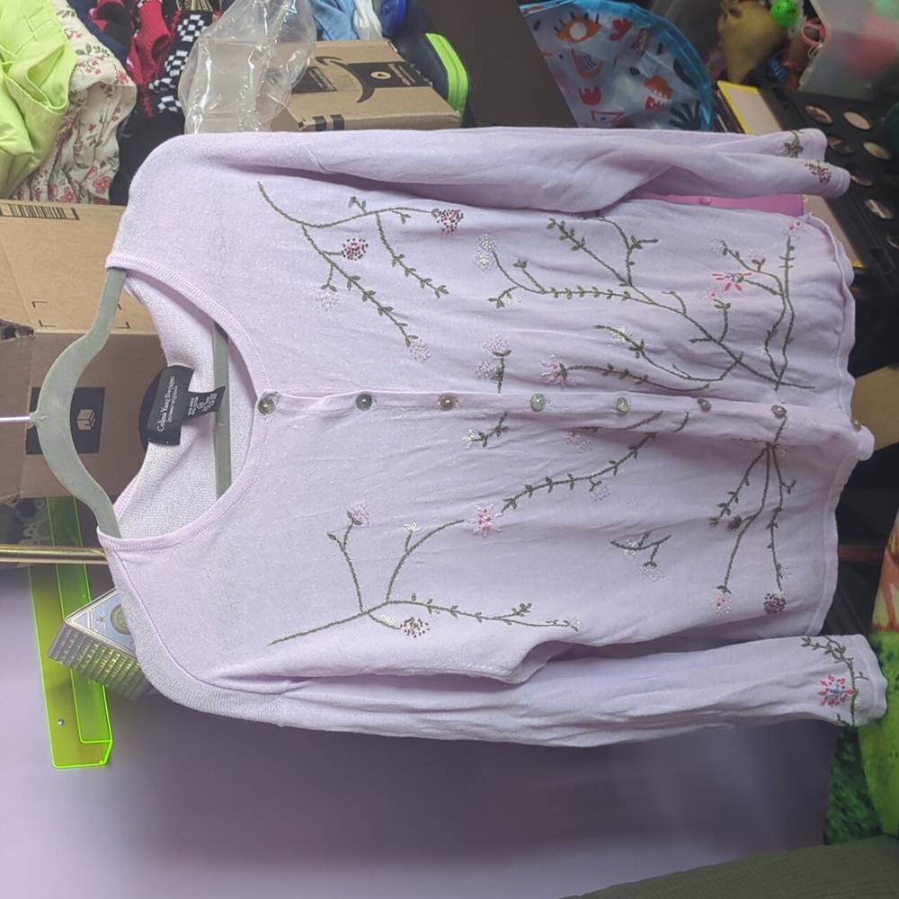 Vintage Light Purple Floral Cardigan